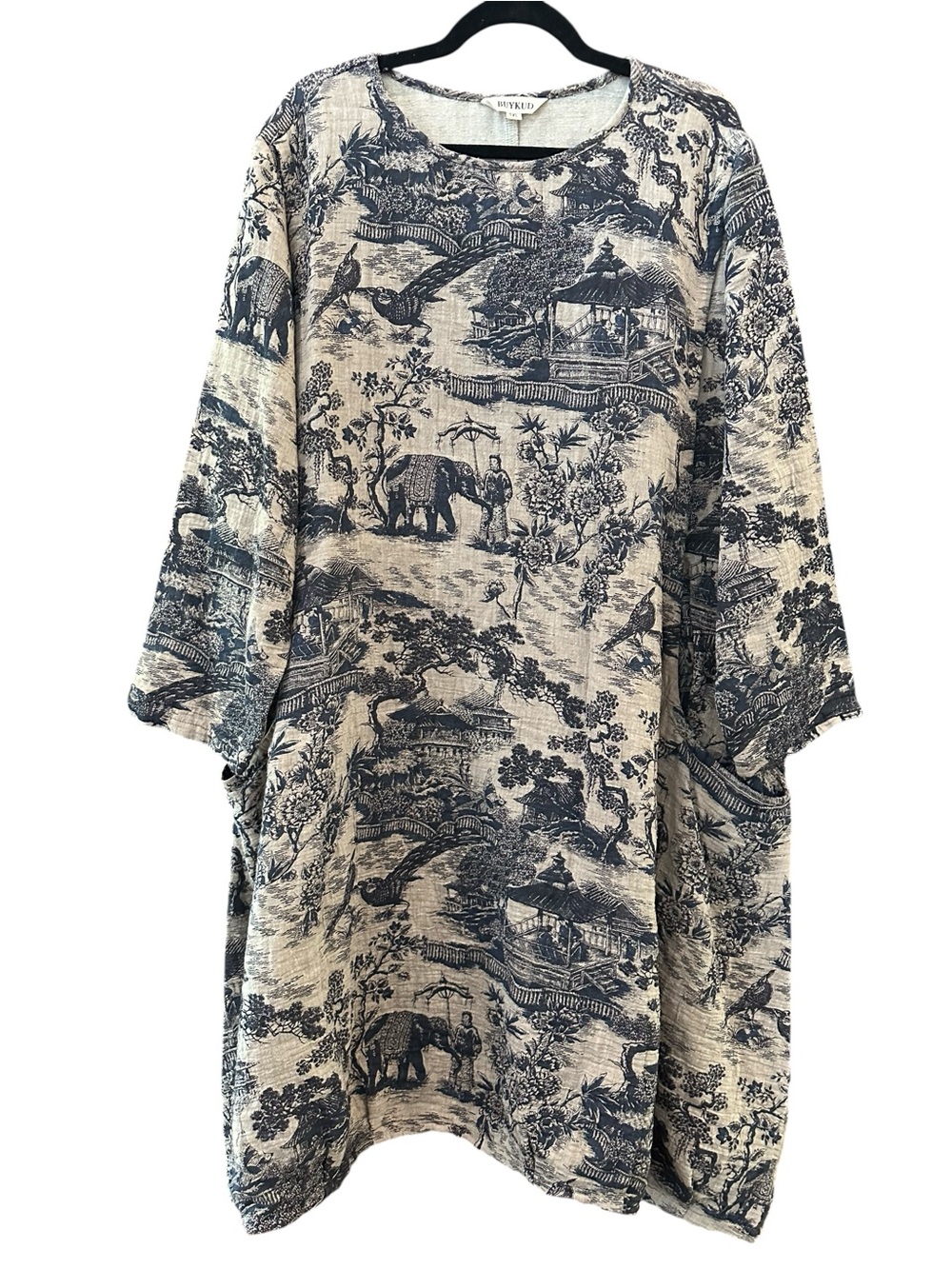 Buykud Chinese Patterned Toile Dress in Navy Sz 3XL - Picture 7 of 12